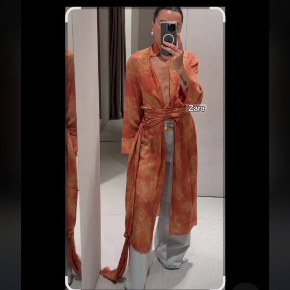 Women's Satin Maxi Wrap Dress - Burnt Orange Floral - Picture 2 of 7